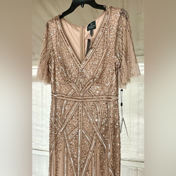 Adrianna Papell Gold Sequin Maxi Gown with Flutter Sleeves - Picture 3 of 9